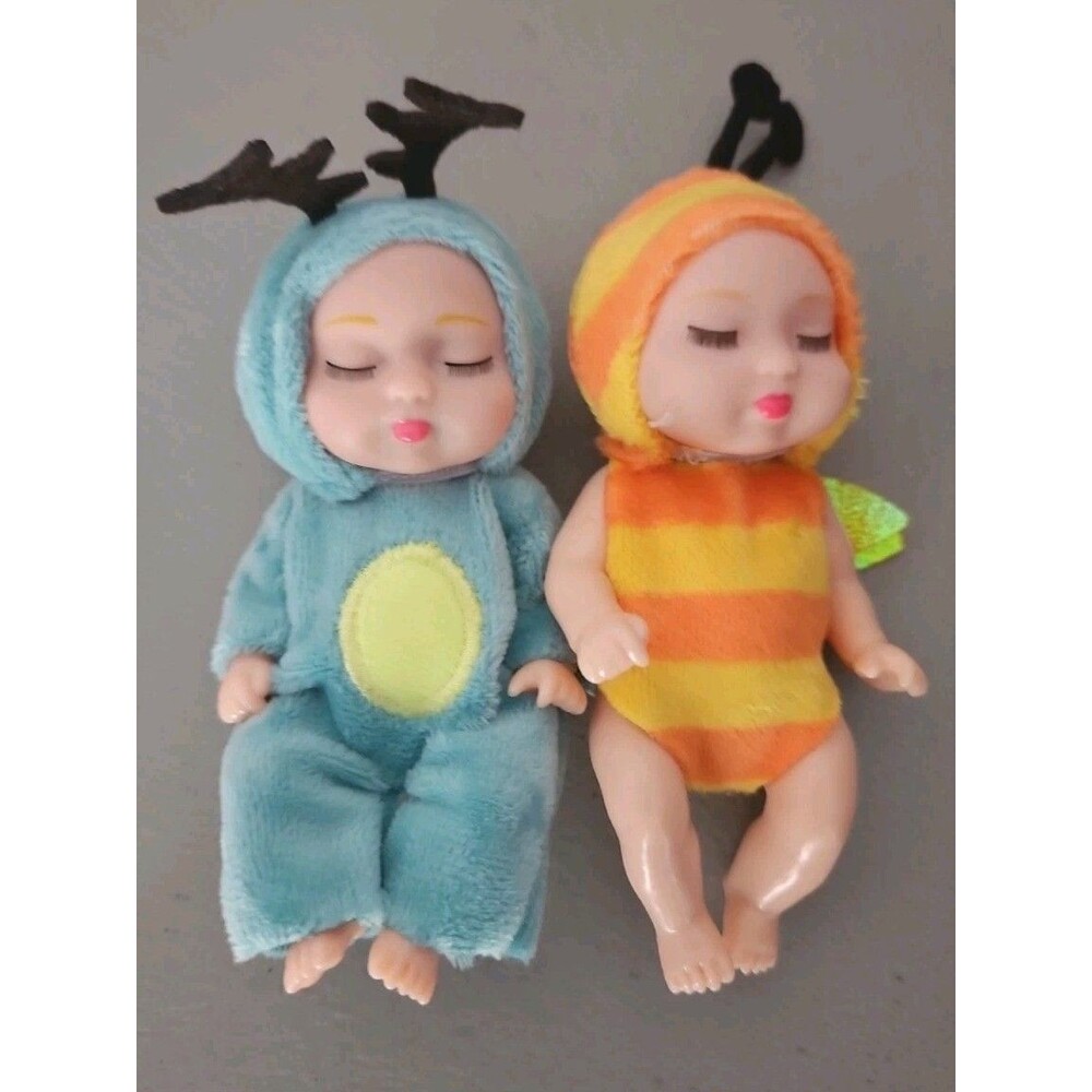 Sleep Baby Doll Cute Animal Baby Doll With Clothes 4.5" Mini Lot Of 2